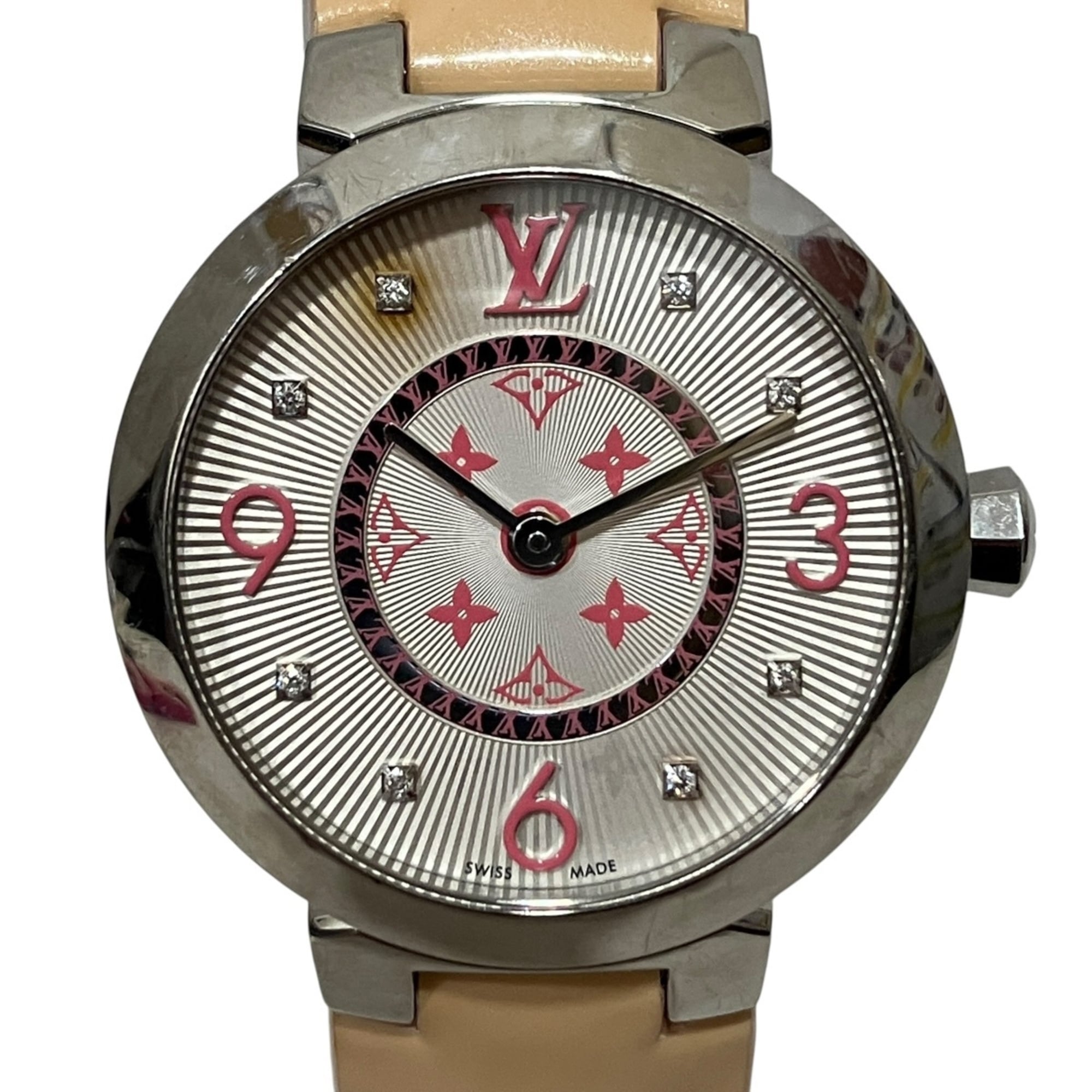 Louis Vuitton Tambour Monogram PM Watch, Verny, Total Weight 36.3g, Stainless Steel, Genuine Leather