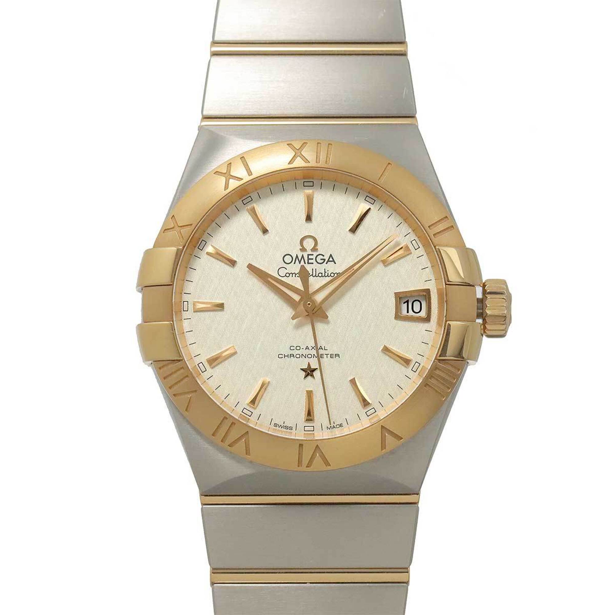 Omega Constellation Co-Axial Chronometer Two-Tone 123 20 38 21 02 007 Men\'s Watch Date Silver 18KPG