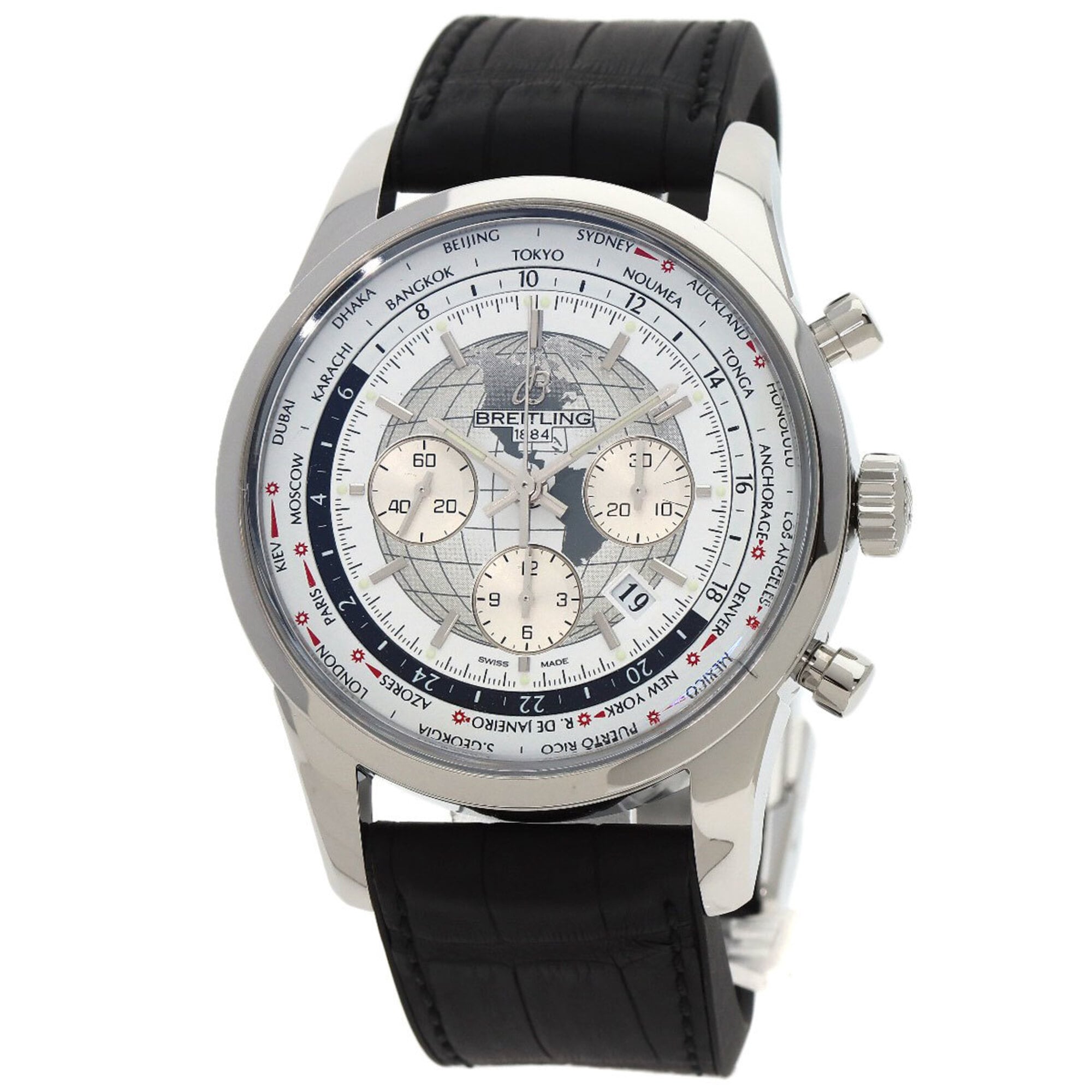Breitling AB0510U0/A790 Transocean Chronograph Unitime Men\'s Watch in Stainless Steel and Rubber