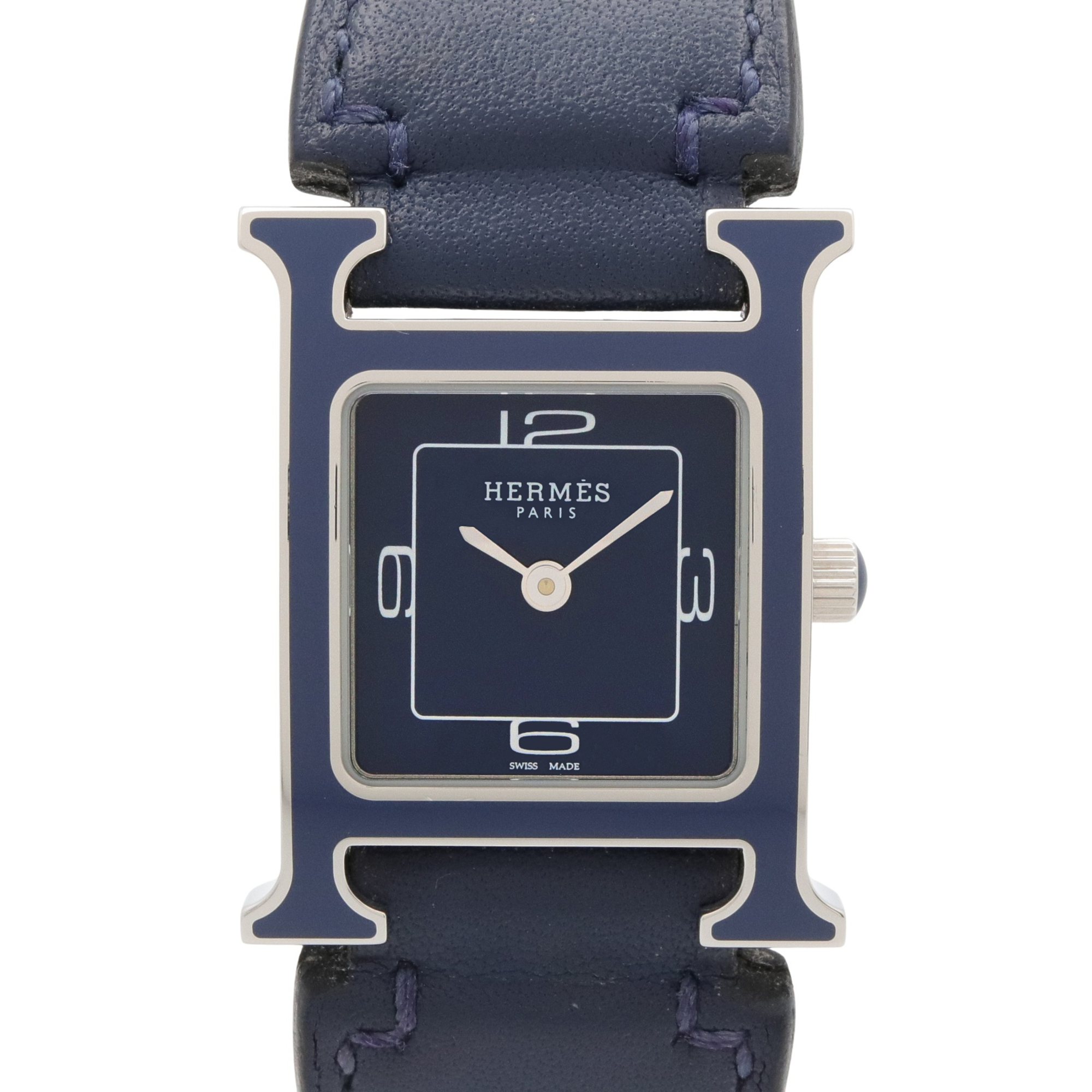 Hermes H-Watch, Women\'s Watch, Stainless Steel, Leather Strap, Blue (HH1.222)