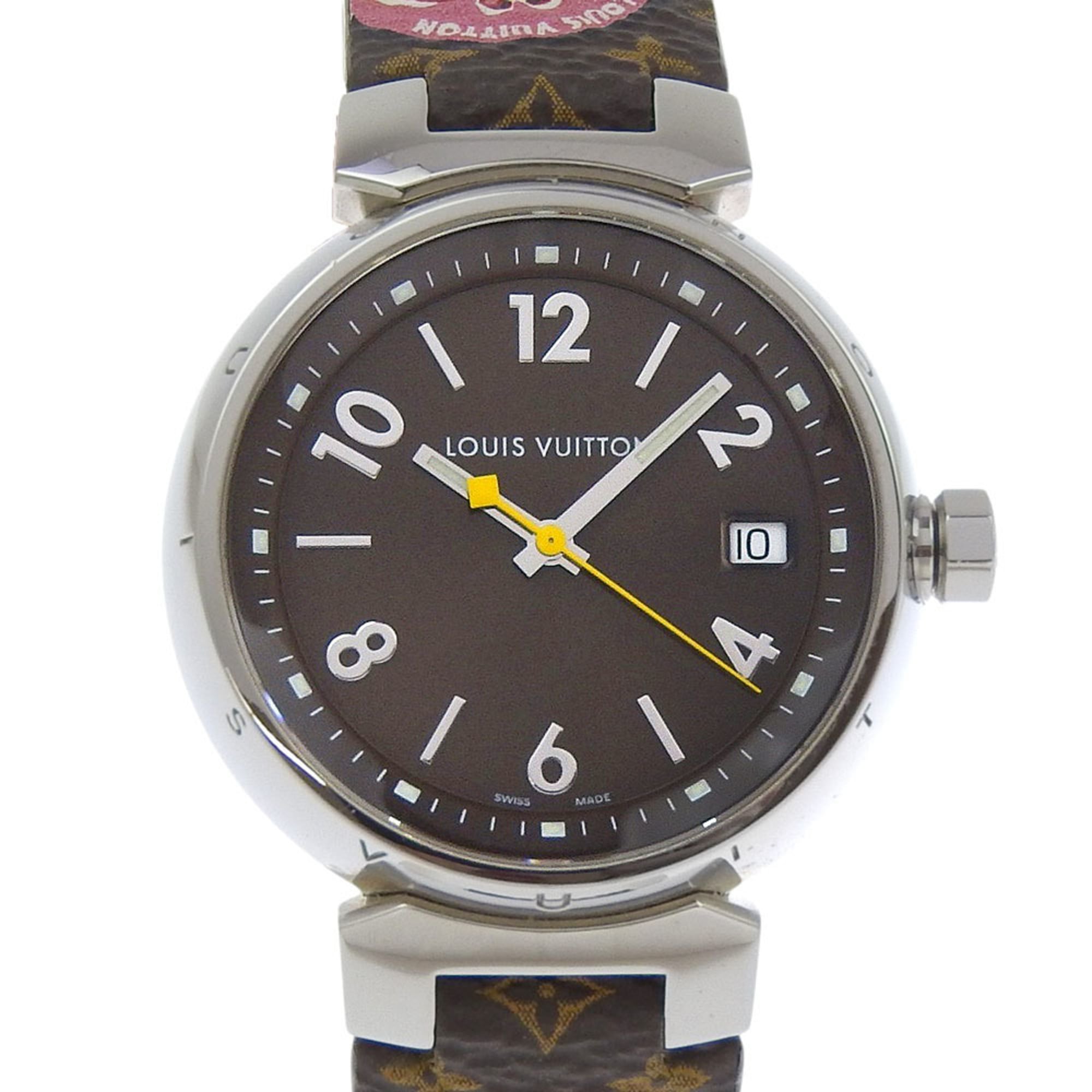Louis Vuitton Tambour Watch Q1311, Stainless Steel and Leather Quartz Movement, Analog Display, Brow