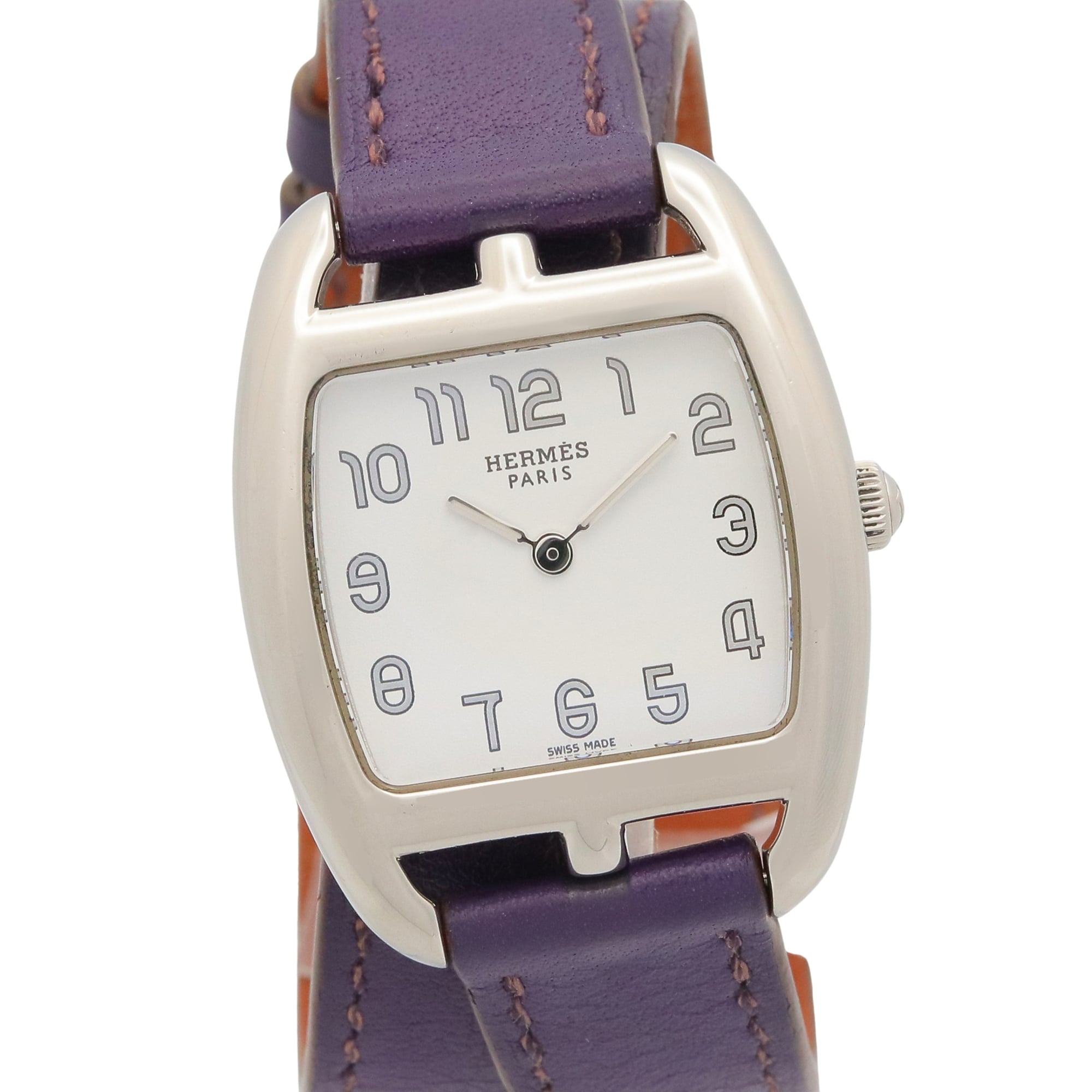 Hermes Cape Cod Tonneau Double Tour Watch, Stainless Steel, Leather Strap, Women\'s, White (CT1.210)