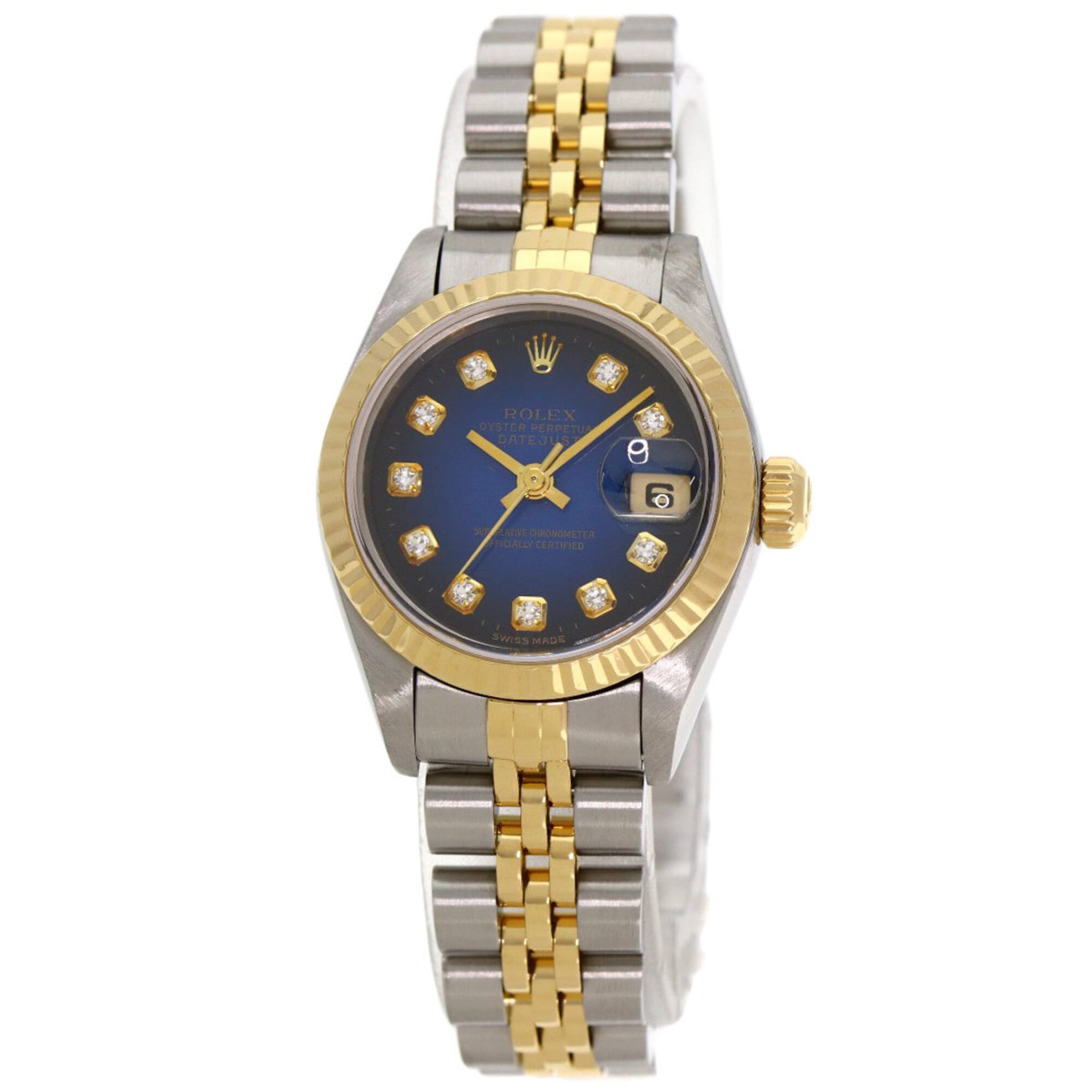 Rolex 69173G Datejust 10P Diamond Blue Gradient Watch in Stainless Steel SSx18KYG (18KYG) for Women