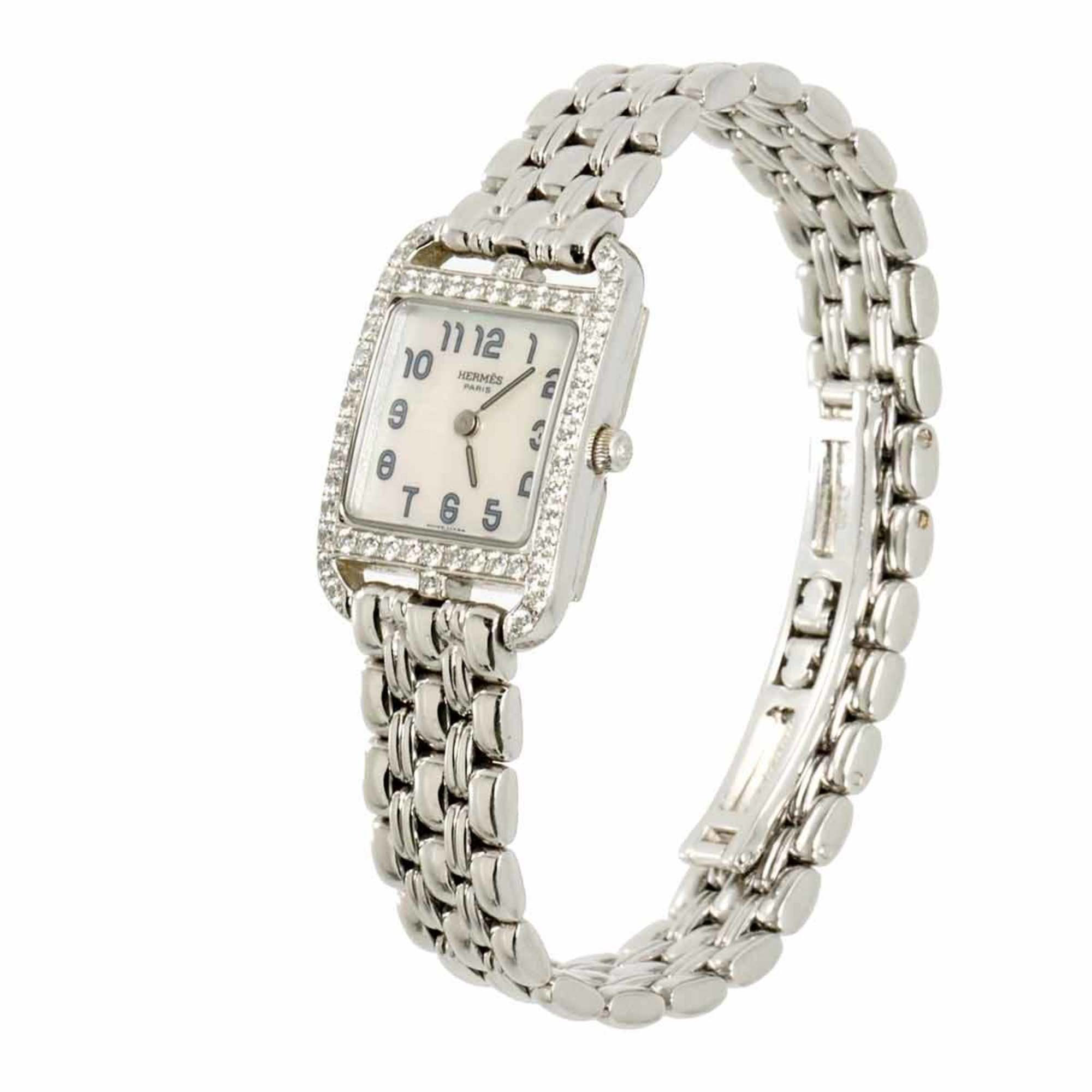 Hermes Cape Cod Mini CC1 192 Women\'s Watch, Diamond Bezel, White Shell, 18K Gold, Solid Quartz Watc