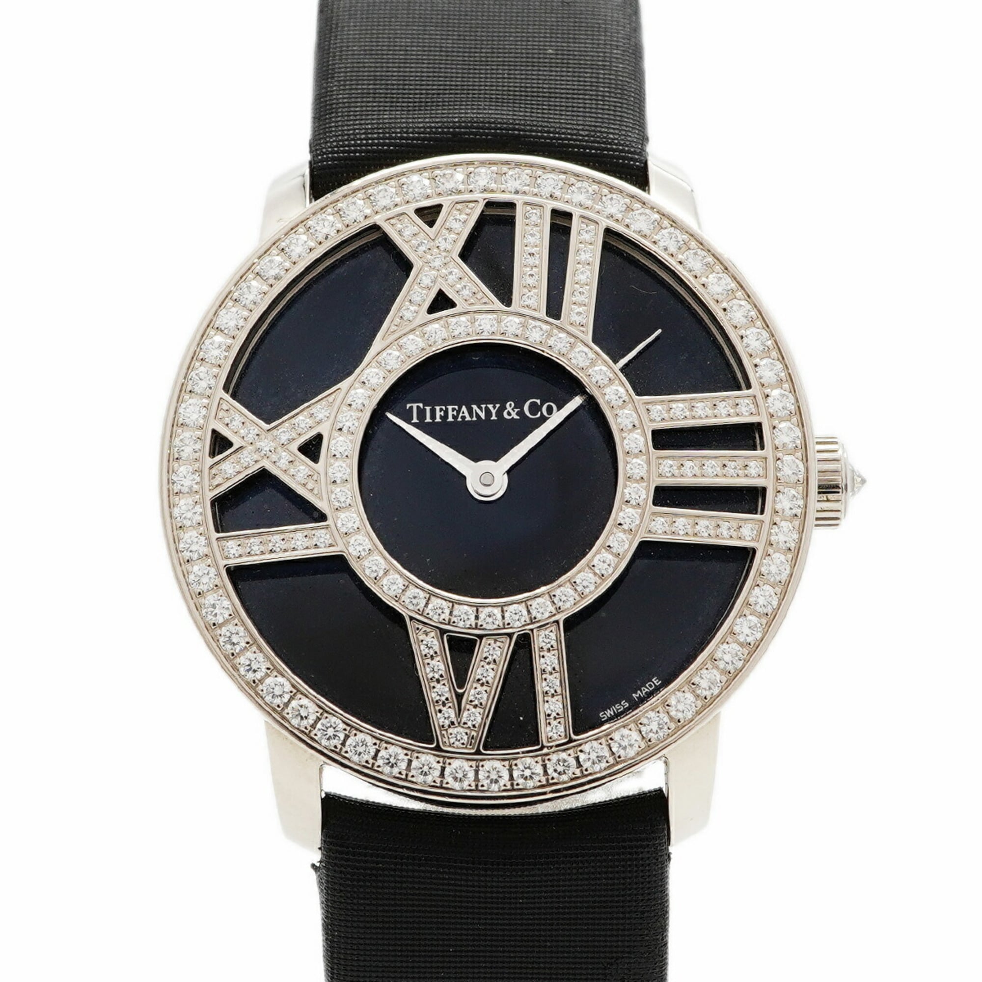 Tiffany & Co. Atlas Cocktail Round White Gold Diamond Watch Z1901.10.40E10A40B Black Dial Women\'s