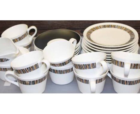 ROYAL TUSCAN TEN PERSON TEA SET
in stylised seventies border with cups, saucers, sideplates, cream and sugar