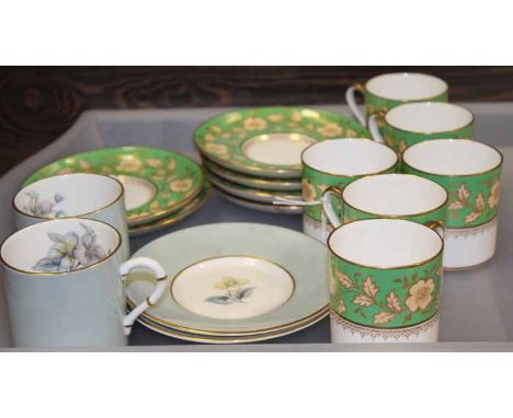 SIX COPELAND SPODE COFFEE CANS AND SAUCERS
in 'Lincoln' pattern, with red handpainted number 'Y3110 X', two saucers badly cra