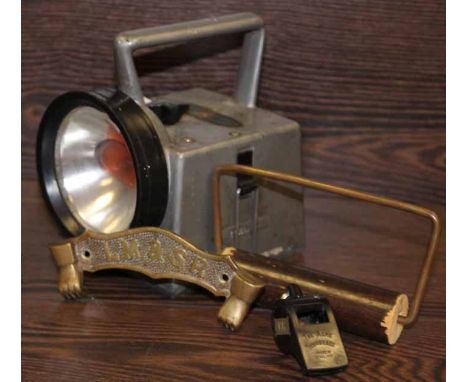 BRITISH RAIL SIGNAL LAMP, WHISTLE AND TOILER ROLL HOLDER (3)