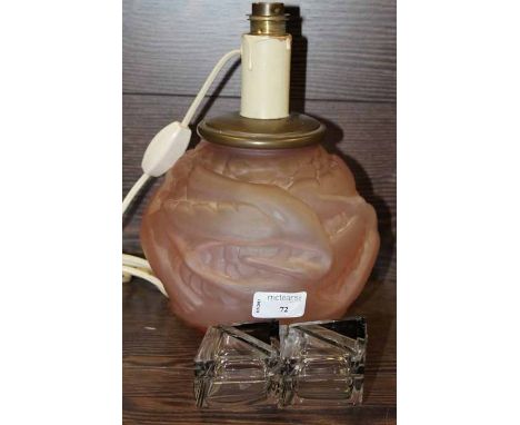 ART DECO OPAQUE GLASS TABLE LAMP
decorated in relief with birds in flight; along with a pair of Art Deco trinket boxes
Both t