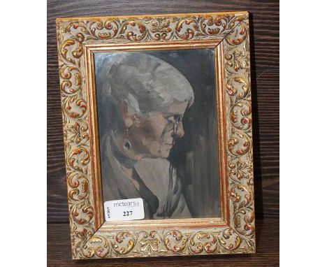 ATTRIBUTED TO TOM GILFILLAN,
PORTRAIT OF MOTHER
oil on board, 
16.5 x 11cm
framed and under glass