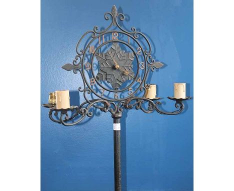 CAST IRON STANDARD LAMP WITH CLOCK FACE
