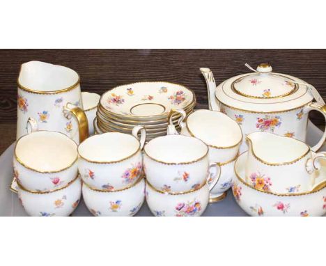 ATTRACTIVE FLORAL AND GILT SALISBURY TEA SET
with hand coloured floral patter, numbered 8844 to base, including eleven cups, 