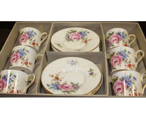 AYNSLEY FLORAL COFFEE SET
with six cups and saucers, in its original presentation box, box 33cm