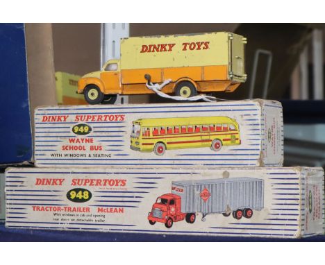 Dinky Supertoys Wayne School Bus 949 A tractor trailer Mclean 948 (boxed) and a Dinky Supertoys Bedford Pallet Jekta Van 930,