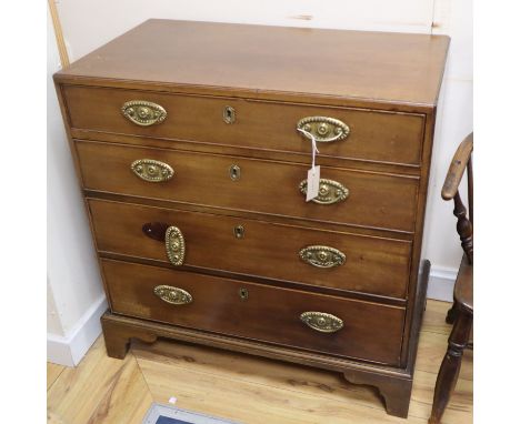 A four drawer George III caddy moulded top chest of drawers, marked on back Capt. Abbitson, 11th Royal Dragoon W.85cm