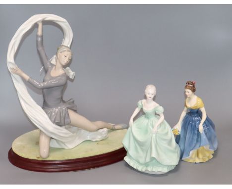 A large Nao ballet dancer, a Coalport and a Doulton figurine