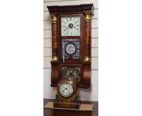 A 19th century American wall clock and a Victorian walnut mantel clock