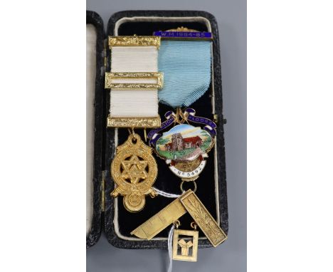 A Beddington Lodge silver gilt and enamel masonic medal and another medal