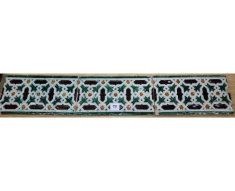 A Spanish triple tile panel overall length 82.5cm