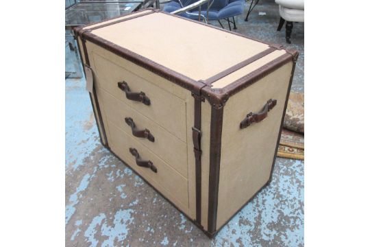Chest Of Three Drawers Luggage Style With Leather Straps 100cm X