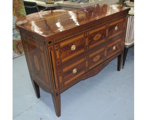 COMMODE, in marquetry, with two long drawers, 120cm L x 46cm W x 90cm H.
