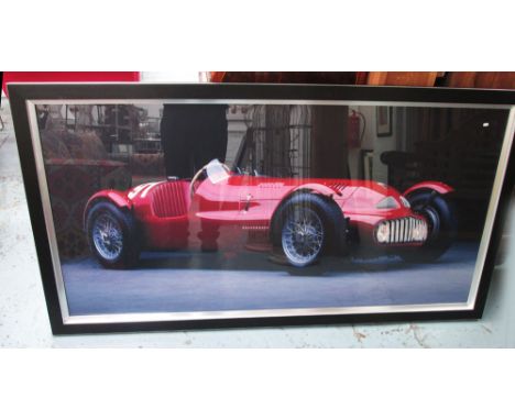 PHOTOGRAPHIC PRINT, of an Alpha Romeo racing car, framed and glazed, 93cm x 173cm. 