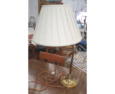 READING LAMP, brass with adjustable arm and green shade, 43cm H.