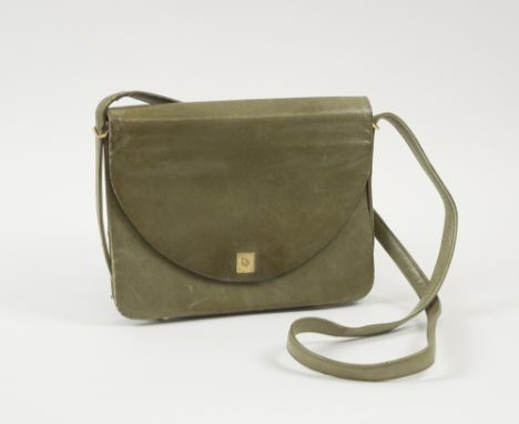 CHRISTIAN DIOR VINTAGE CROSSBODY BAG, green leather with gold tone hardware, snap front closure with logo, beige fabric linin