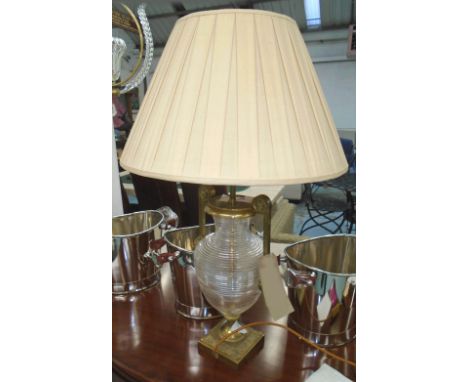 SIDE LAMP, of classical urn form, glass, with shade, 76cm H overall. 