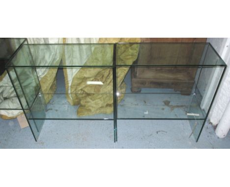 LAMP TABLES, a pair, plated glass, rectangular, each with a shelf, 66cm W x 72cm H x 30cm D. (2)