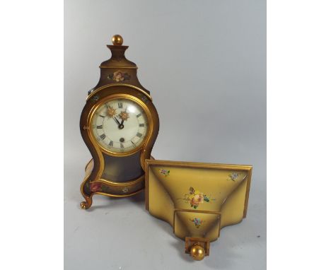 A 1950's Floral Decorated Bracket Clock with Clockwork Movement.