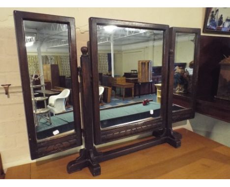 An Edwardian Oak Triple Dressing Table Mirror. 