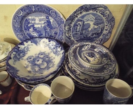 A Tray of Blue and White Plates Cups and Mugs to Include Spode Italian. 