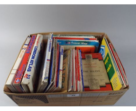 A Box Containing Vintage and Other Ordnance Survey Maps, Road Maps Etc. 