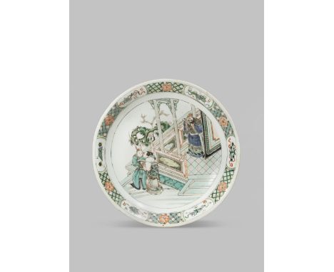 A CHINESE FAMILLE VERTE DISH KANGXI 1662-1722 Painted with a scene from the Romance of the Three Kingdoms depicting the beaut