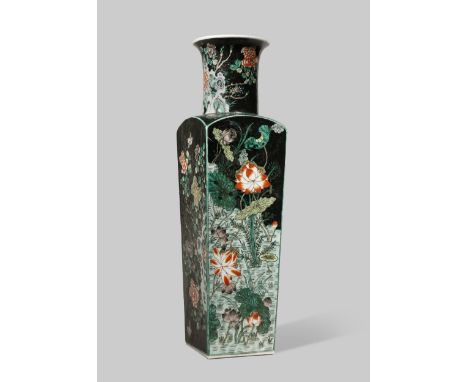 A CHINESE FAMILLE NOIRE VASE 19TH CENTURY The slightly tapered square-section body with a rounded shoulder and a cylindrical 