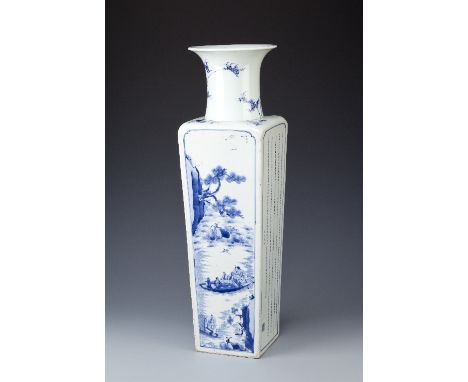 A RARE CHINESE BLUE AND WHITE 'RED CLIFF' VASE SIX CHARACTER KANGXI MARK AND OF THE PERIOD 1662-1722 The square-section taper