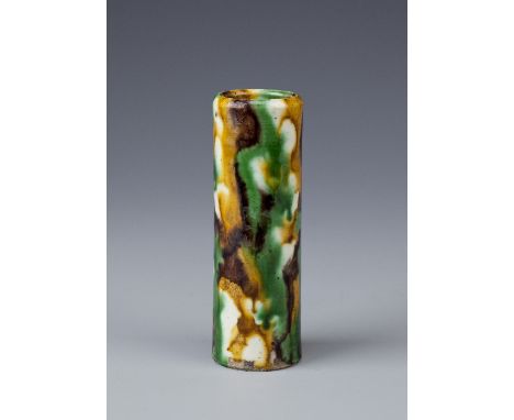 A CHINESE SU-SANCAI INCENSE STICK HOLDER KANGXI 1662-1722 With a plain cylindrical body decorated with green, yellow and brow