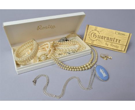 A Collection of Costume Jewellery to Include Faux Pearl Necklaces, Wedgwood Jasperware Oval Pendant on Chain 