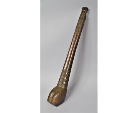 A 19th Century Carved Wooden Welsh Church Warden's Pipe Box containing Two Clay Pipes, 66cms Long 