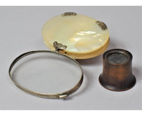 A Mother of Pearl and Silver Mounted Magnifying Glass, AF, Together with a Vintage Treen Loupe 
