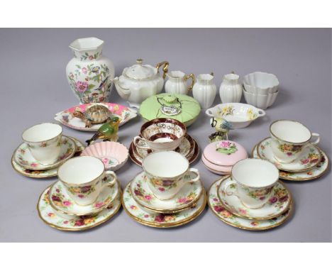 A Collection of Various Ceramics to comprise Rose Pattern Crown Trent Teaset, Two Beswick Birds, Royal Grafton Trio Coalport 