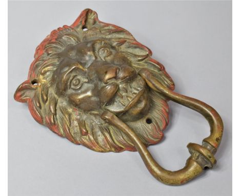 A Reproduction Cast Brass Lion Mask Door Knocker, 21cms High 