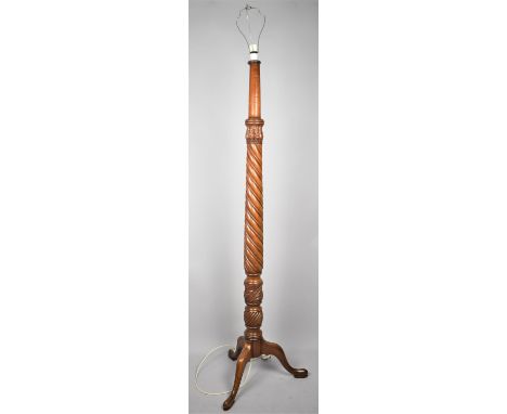 An Early/Mid 20th Century Mahogany Standard Lamp with Wrythen and Acanthus Leaf Column, Tripod Base 