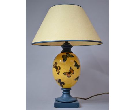 A Modern Vase Shaped Woolpit Table Lamp Decorated with Butterflies, Complete with Shade, Overall Height 48cm 