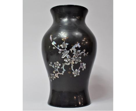 A 20th Chinese Lacquer and Mother of Pearl Vase, 23cm High 