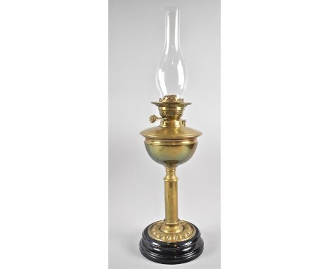 A Late Victorian/Edwardian Brass Based Oil Lamp with Double Controls, Missing Shade but with Chimney, 67cms High Overall 