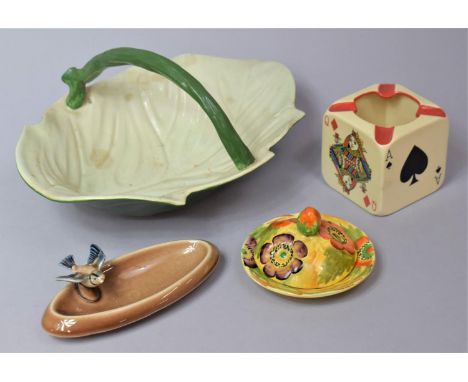 A Carlton ware Playing Card Cubic Ashtray, Carlton Ware Leaf Bowl, Wade Oval Dish with Bird etc 