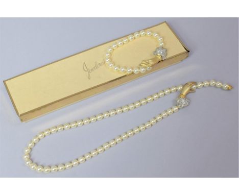 A Suite of Faux Pearl Costume Jewellery with Silver Clasp in the From of Hands 