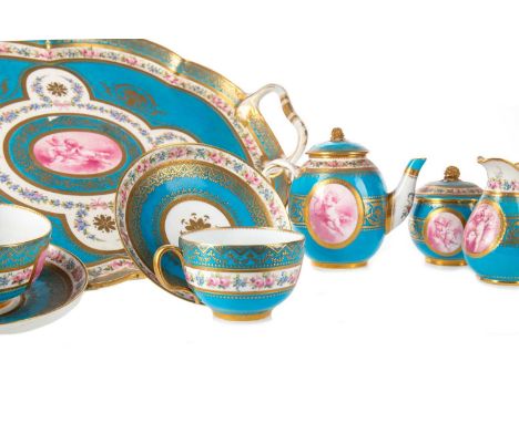 MINTONS CABARET TEA SERVICE FOR TWO, LATE 19TH CENTURY   reatiled by John Mortlock of London, comprising a tray, two cups and